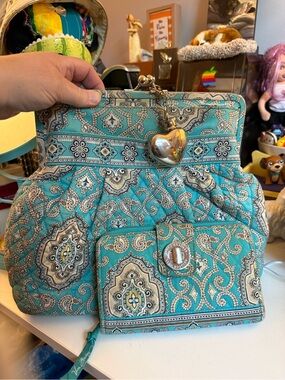 Vintage Upcycled Quilted Turquoise Paisley Shoulder Bag/Wallet Set- Vera Bradley